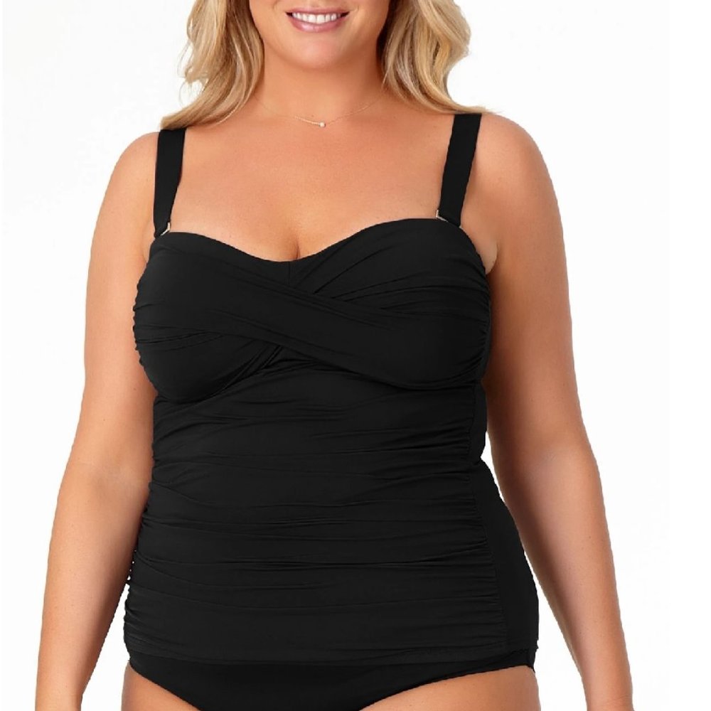 ANNE COLE Twist Front Shirred Bandeau Swim Top